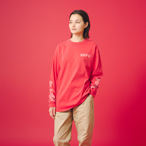 カブー メンズ スリーブプリント ロングスリーブ ピグメントTシャツ